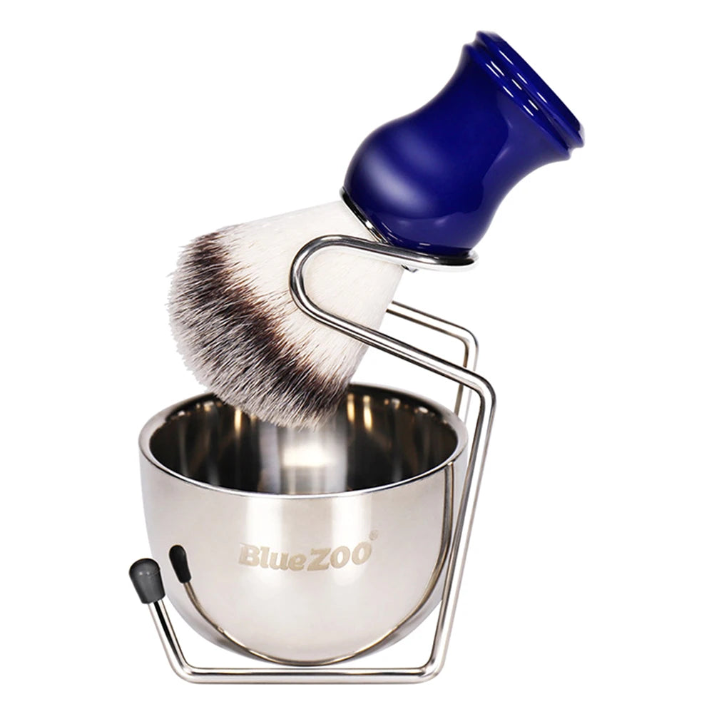 3-piece set of nylon hair shaving brush, foam brush, soap, foaming bowl, iron alloy stand