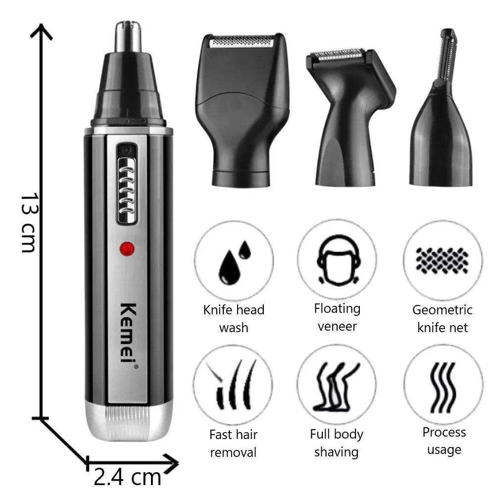 Rechargeable 4in1 Multifunctional Trimmer for Men Painless Nose Ear Eyebrow Beard Hair Removal with LED Light Cordles