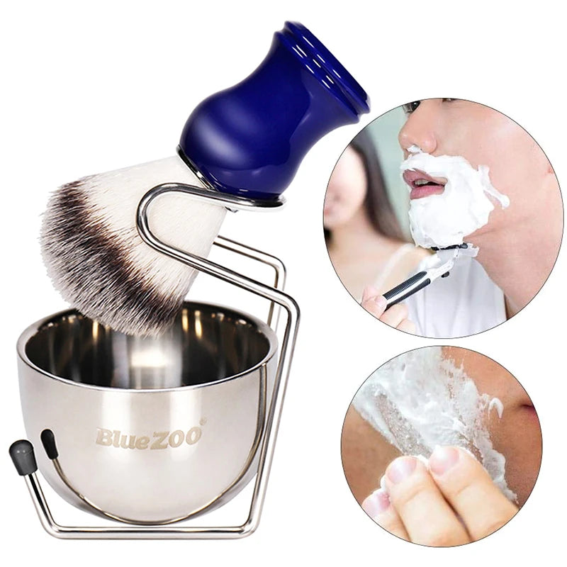 3-piece set of nylon hair shaving brush, foam brush, soap, foaming bowl, iron alloy stand