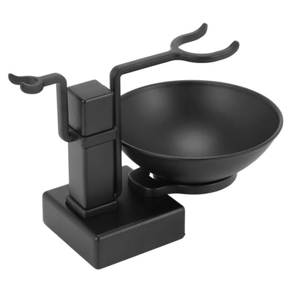 Bathroom Barber Men Metal Shaving Rack Stand Set - Shave Brush Holder Shelf + Soap Mug Cup Bowl Black
