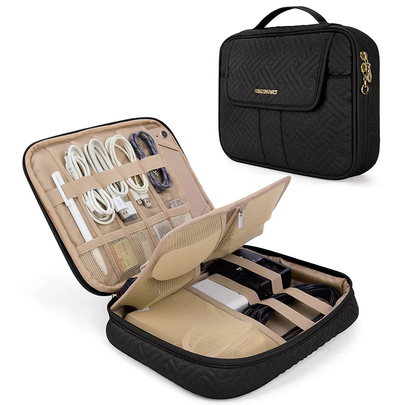 BAGSMART Electronic Organizer Double Layer Travel Cable Bag Electronics Accessories Carry Storage Bag for Kindle Power Adapter