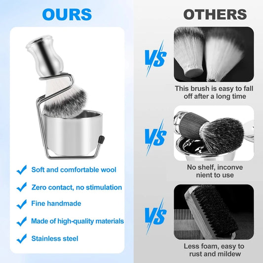 SEWS-Shaving Set Soap Bowl + Shaving Brush + Stand Holder, Stainless Steel + Nylon Brush Kit Pure Hair Shaving Brush Kit