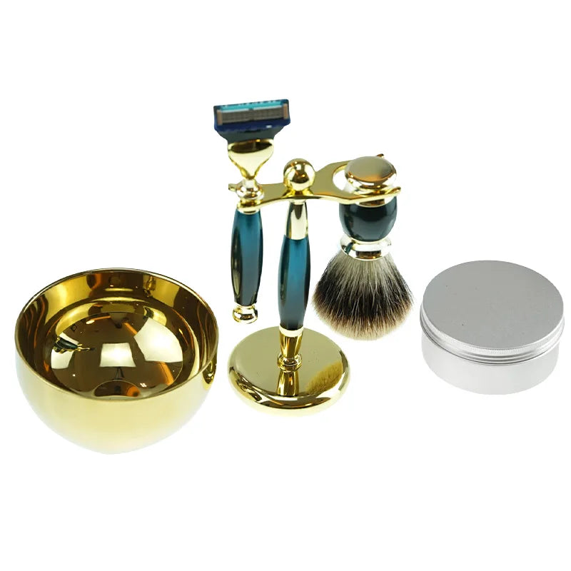 5 in 1 men's shaving brush Best selling custom badger set metal badger shaving brush kit for men's shaving