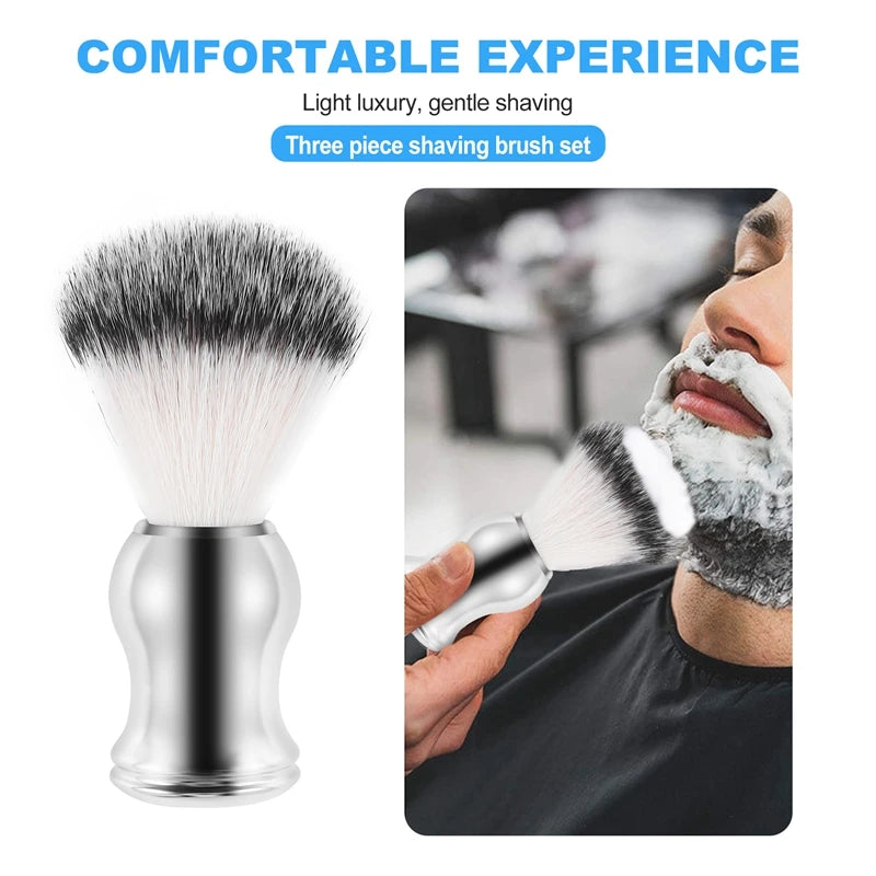 Shaving Set Soap Bowl + Shaving Brush + Stand Holder, Stainless Steel + Nylon Brush Kit Pure Hair Shaving Brush Kit