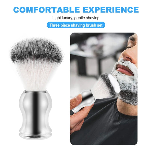 Shaving Set Soap Bowl + Shaving Brush + Stand Holder, Stainless Steel + Nylon Brush Kit Pure Hair Shaving Brush Kit