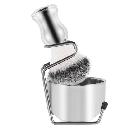 SEWS-Shaving Set Soap Bowl + Shaving Brush + Stand Holder, Stainless Steel + Nylon Brush Kit Pure Hair Shaving Brush Kit