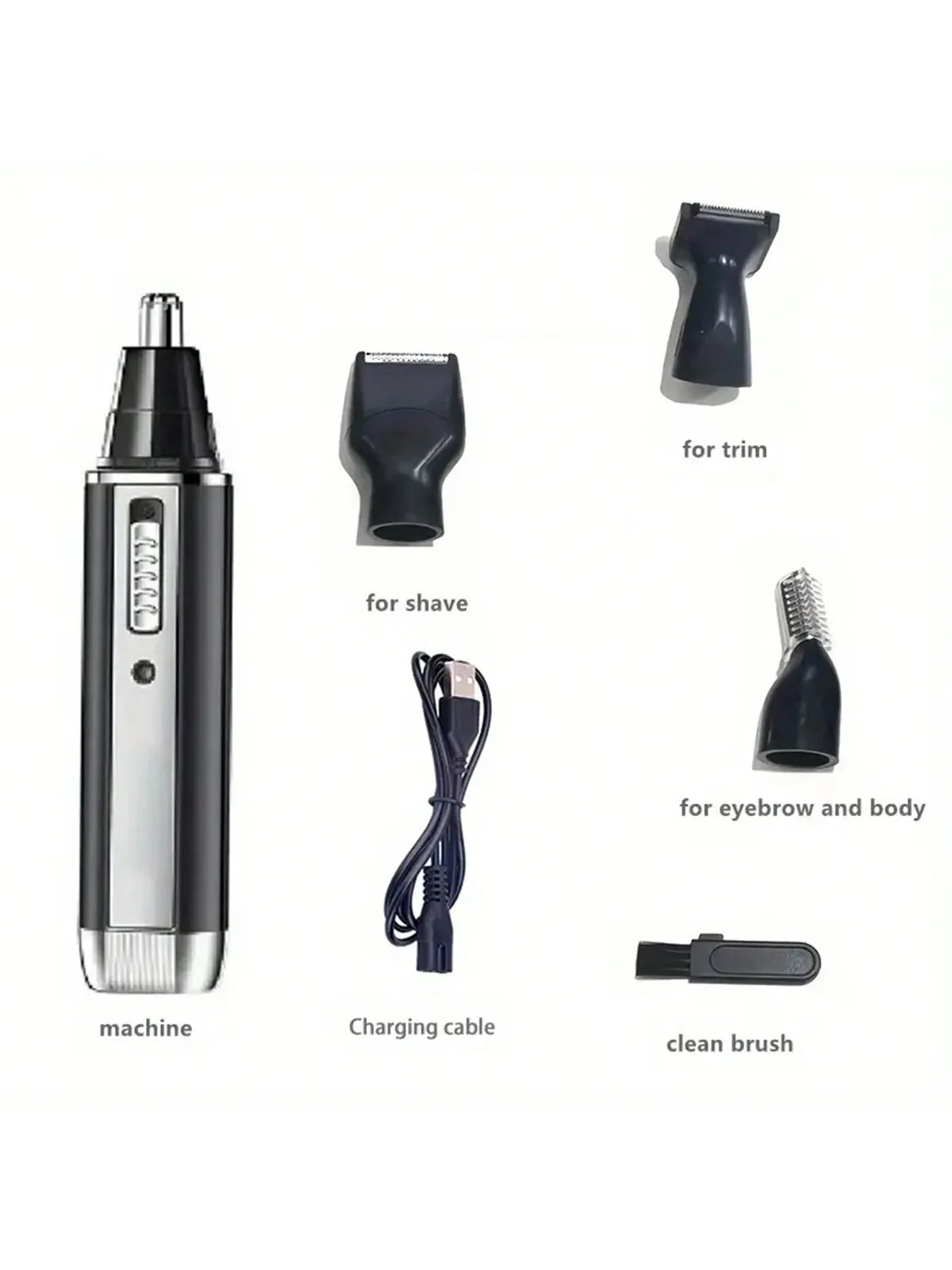 ‌Rechargeable 4in1 Multifunctional Trimmer for Men Painless Nose Ear Eyebrow Beard Hair Removal with LED Light Cordles