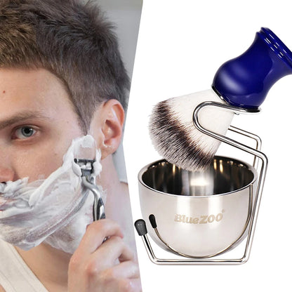 3-piece set of nylon hair shaving brush, foam brush, soap, foaming bowl, iron alloy stand