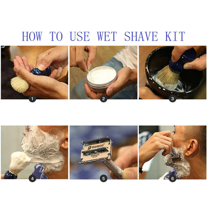 3-piece set of nylon hair shaving brush, foam brush, soap, foaming bowl, iron alloy stand