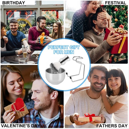 Shaving Set Soap Bowl + Shaving Brush + Stand Holder, Stainless Steel + Nylon Brush Kit Pure Hair Shaving Brush Kit